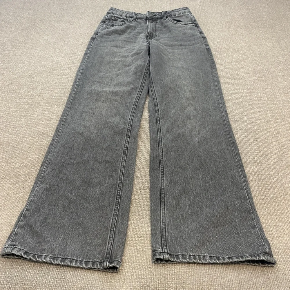 Zara Wide Leg Jeans Womens 6 Gray Charcoal Wash High Rise Relaxed Denim